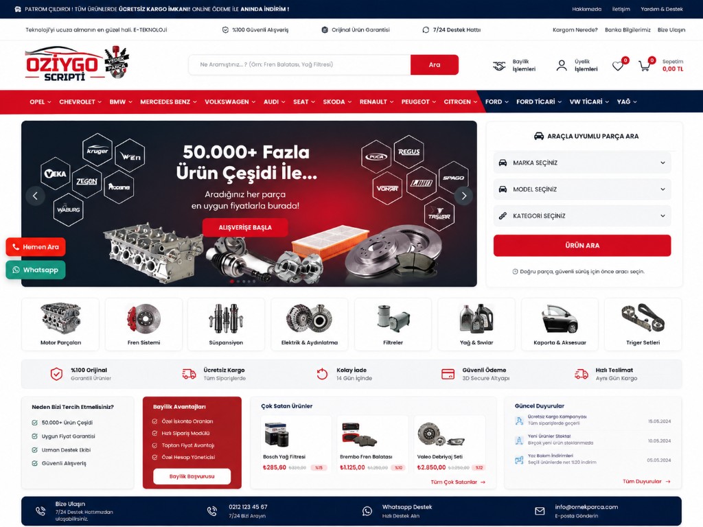 Oto Yedek Parça E-Ticaret Yazılımı