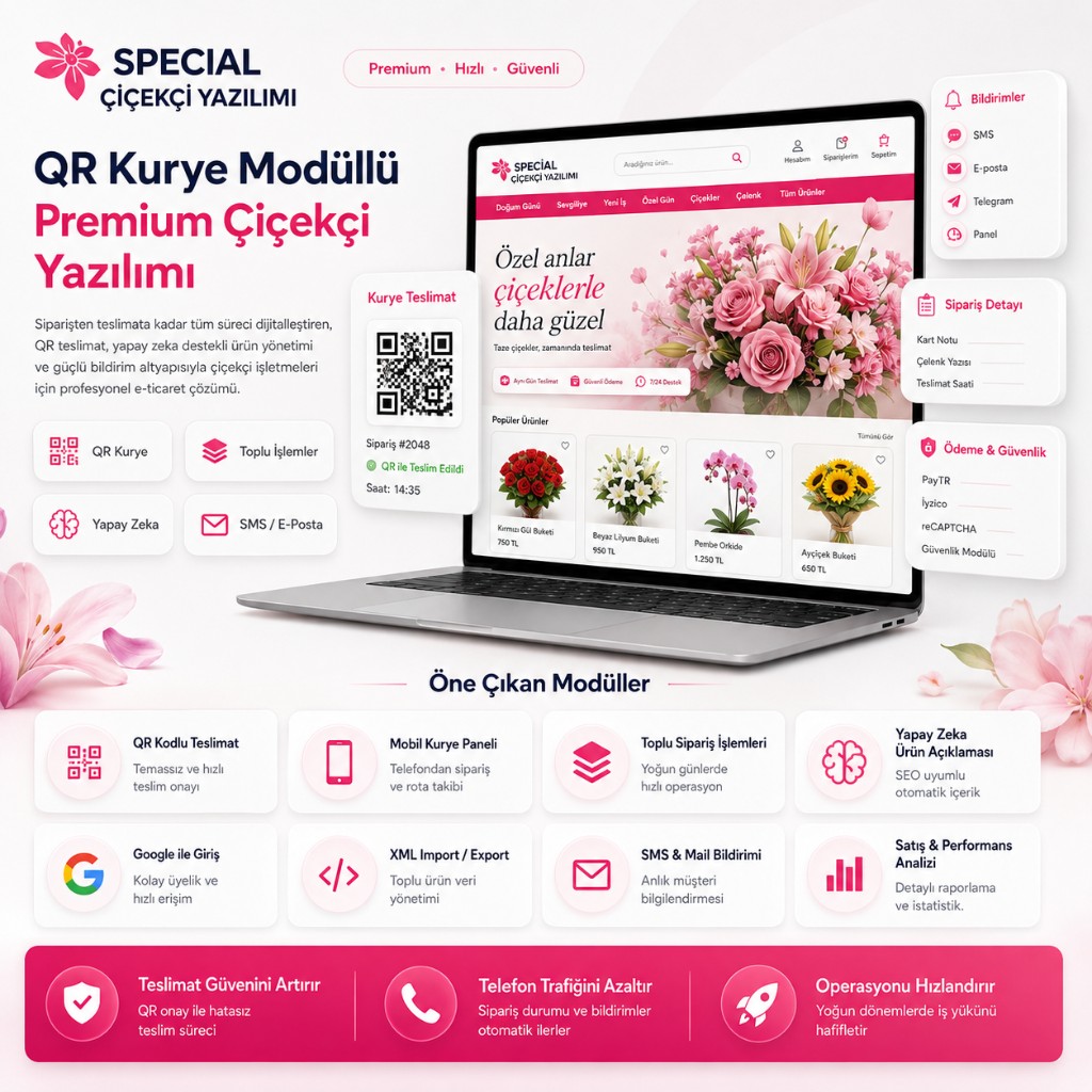 QR Kurye Modüllü Premium Çiçekçi Yazılımı