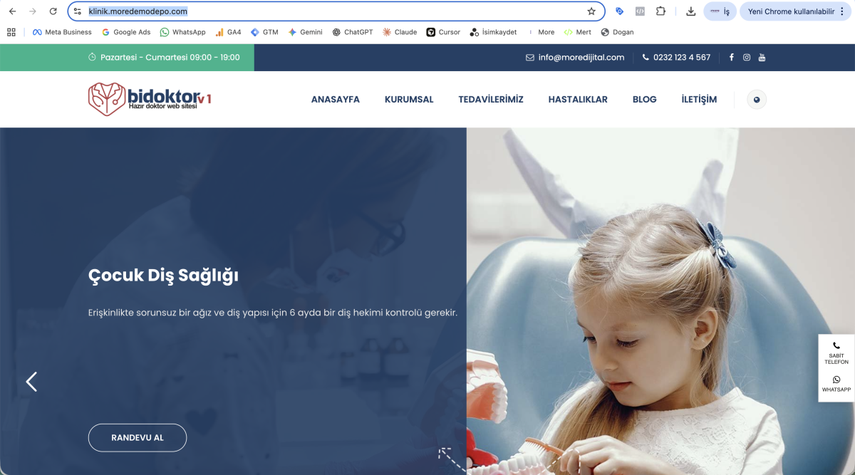 Profesyonel Klinik Hazır Web Sitesi Paketi v1