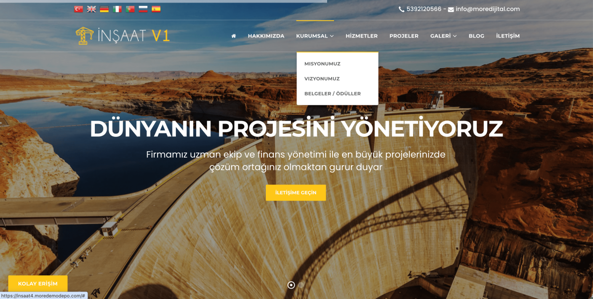 İnşaat ve Taahhüt V4 (Global ve Çok Dilli Kurumsal Web Sitesi)